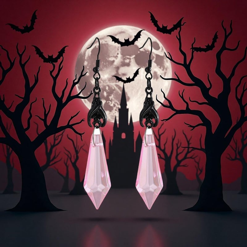 MIFYNN Gothic Dark Bat Dangle Earrings Red Black Crystal Gems Bat Earrings Punk Rock Style Bats Animal Earrings Halloween Costumes Earrings Jewelry for Women - Image 3